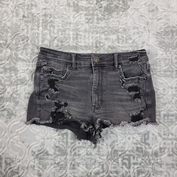 American Eagle Outfitters Pants - American Eagle Shorts Womens 6 Black Hi Rise Shortie Distressed Denim Cut Off